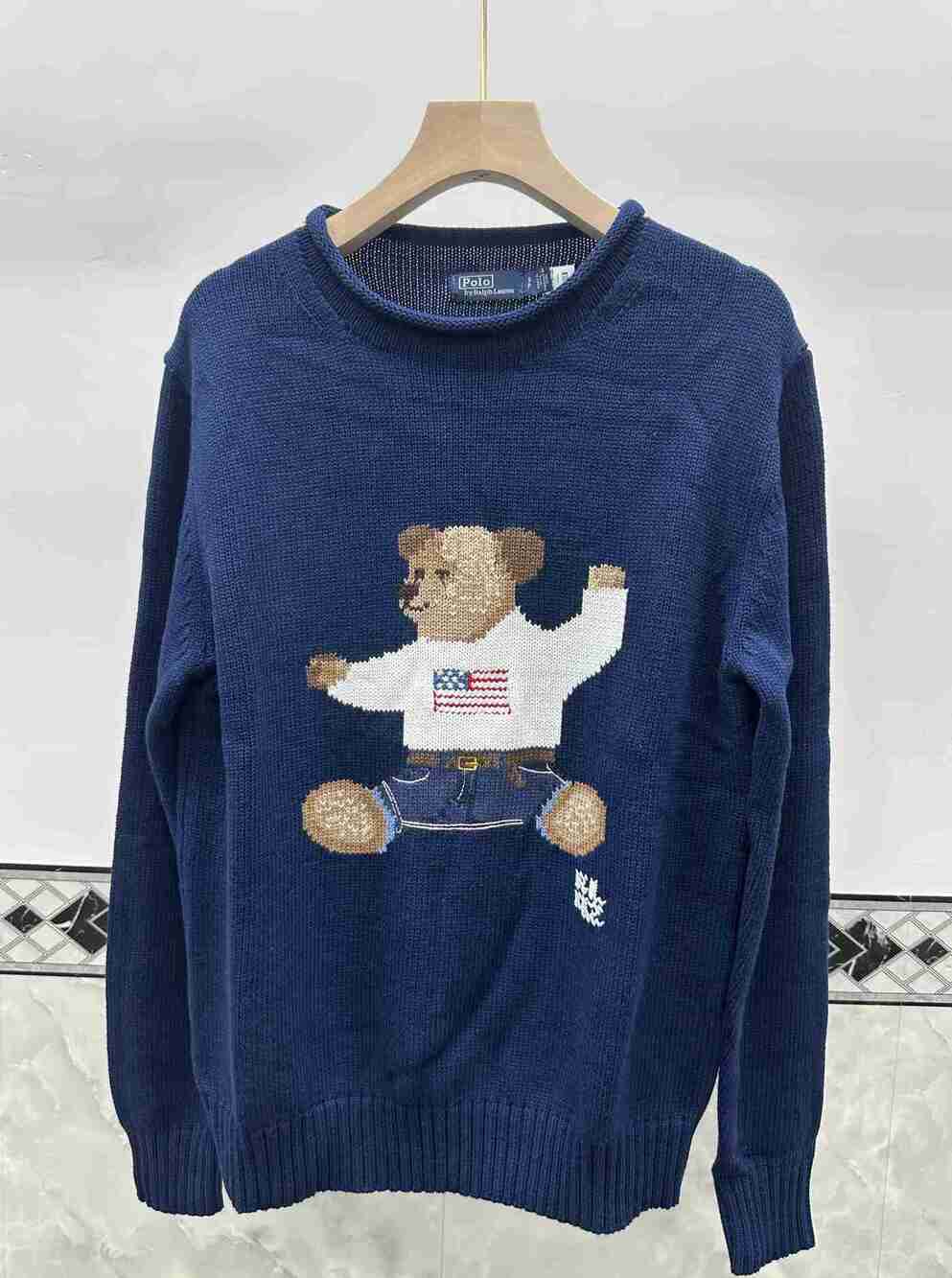 Polo Ralph Lauren Navy American Flag Polo Bear Roll Neck Sweater